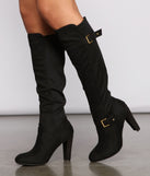 Buckle Detail Pointed Toe Block Heel Boots are chic ladies' shoes to complete your best 2023 outfits. They come in a variety of trendy women's shoe styles like platforms and dressy low-heels, & are available in wide widths for better comfort.
