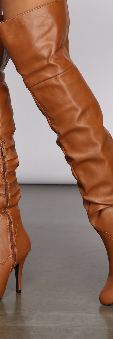 Faux Leather Ruched Stiletto Boots are chic ladies' shoes to complete your best 2023 outfits. They come in a variety of trendy women's shoe styles like platforms and dressy low-heels, & are available in wide widths for better comfort.