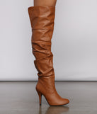 Faux Leather Ruched Stiletto Boots are chic ladies' shoes to complete your best 2023 outfits. They come in a variety of trendy women's shoe styles like platforms and dressy low-heels, & are available in wide widths for better comfort.