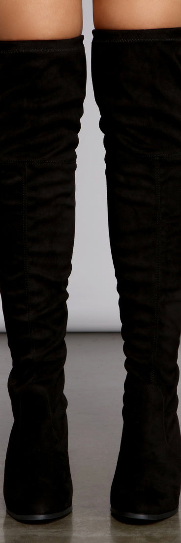 Trend Alert Over the Knee Faux Suede Boots are chic ladies' shoes to complete your best 2023 outfits. They come in a variety of trendy women's shoe styles like platforms and dressy low-heels, & are available in wide widths for better comfort.