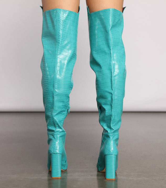 Fashionista Chic Croc Embossed Faux Leather Boots & Windsor