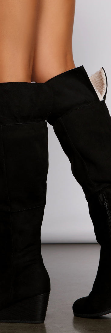 Cozy Vibes Sherpa Lined Wedge Heel Boots are chic ladies' shoes to complete your best 2023 outfits. They come in a variety of trendy women's shoe styles like platforms and dressy low-heels, & are available in wide widths for better comfort.