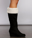 Cozy Vibes Sherpa Lined Wedge Heel Boots are chic ladies' shoes to complete your best 2023 outfits. They come in a variety of trendy women's shoe styles like platforms and dressy low-heels, & are available in wide widths for better comfort.