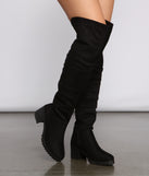 Faux Suede Over The Knee Lug Sole Boots are chic ladies' shoes to complete your best 2023 outfits. They come in a variety of trendy women's shoe styles like platforms and dressy low-heels, & are available in wide widths for better comfort.