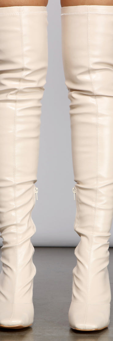 Level Up Thigh High Faux Leather Boots are chic ladies' shoes to complete your best 2023 outfits. They come in a variety of trendy women's shoe styles like platforms and dressy low-heels, & are available in wide widths for better comfort.