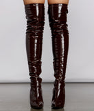 Faux Patent Leather Thigh High Boots are chic ladies' shoes to complete your best 2023 outfits. They come in a variety of trendy women's shoe styles like platforms and dressy low-heels, & are available in wide widths for better comfort.