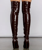 Faux Patent Leather Thigh High Boots are chic ladies' shoes to complete your best 2023 outfits. They come in a variety of trendy women's shoe styles like platforms and dressy low-heels, & are available in wide widths for better comfort.