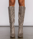 Stylish Vixen Snake Print Stiletto Heel Boots are chic ladies' shoes to complete your best 2023 outfits. They come in a variety of trendy women's shoe styles like platforms and dressy low-heels, & are available in wide widths for better comfort.