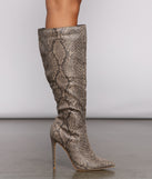 Stylish Vixen Snake Print Stiletto Heel Boots are chic ladies' shoes to complete your best 2023 outfits. They come in a variety of trendy women's shoe styles like platforms and dressy low-heels, & are available in wide widths for better comfort.