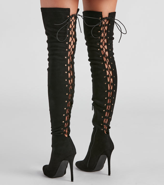 Thigh High Heel Over The Knee Boots Lace Up Back Hella Heels - Main Image