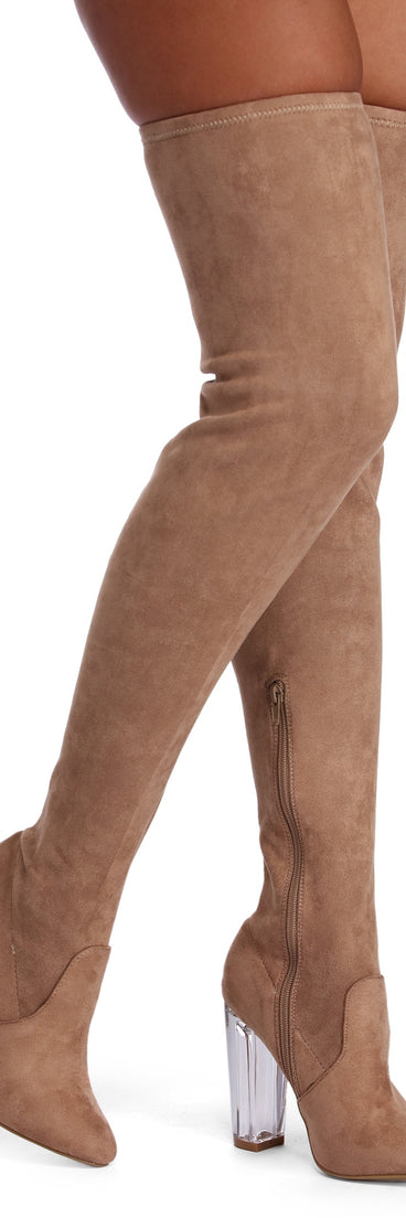 Lucite Over The Knee Boots for 2022 festival outfits, festival dress, outfits for raves, concert outfits, and/or club outfits