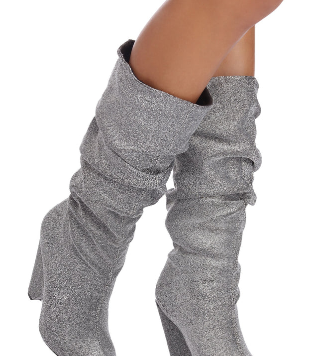 Glitter Glam Slouched Boots are chic ladies' shoes to complete your best 2023 outfits. They come in a variety of trendy women's shoe styles like platforms and dressy low-heels, & are available in wide widths for better comfort.