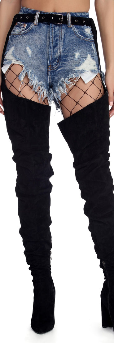 Faux Suede Azalea Wang Chap Boots is a trendy pick to create 2023 concert outfits, festival dresses, outfits for raves, or to complete your best party outfits or clubwear!