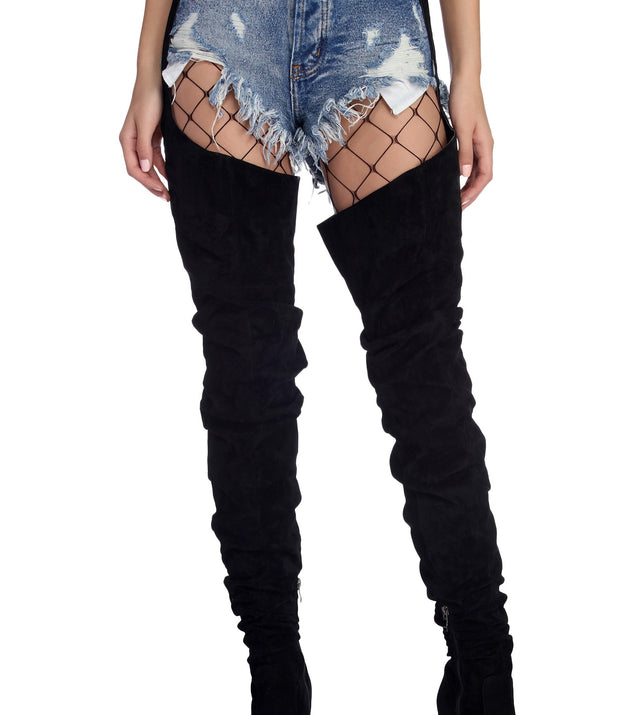 Faux Suede Azalea Wang Chap Boots is a trendy pick to create 2023 concert outfits, festival dresses, outfits for raves, or to complete your best party outfits or clubwear!