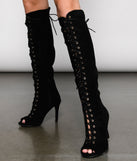 Step Out And Slay Knee-High Stiletto Boots is a trendy pick to create 2023 concert outfits, festival dresses, outfits for raves, or to complete your best party outfits or clubwear!