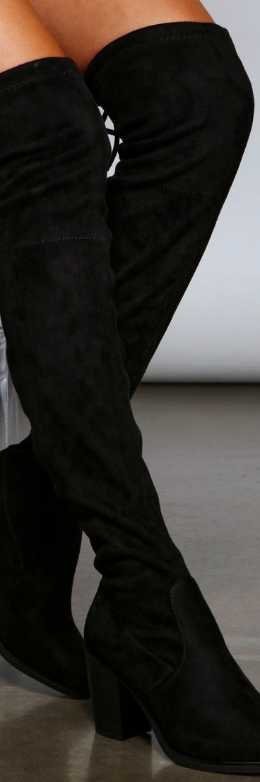 Need That Over-The-Knee Stacked Heel Boots is a trendy pick to create 2023 concert outfits, festival dresses, outfits for raves, or to complete your best party outfits or clubwear!