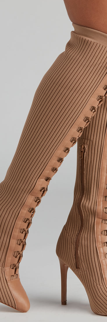 Elevated And Trendy Lace-Up Stiletto Boots is a trendy pick to create 2023 concert outfits, festival dresses, outfits for raves, or to complete your best party outfits or clubwear!