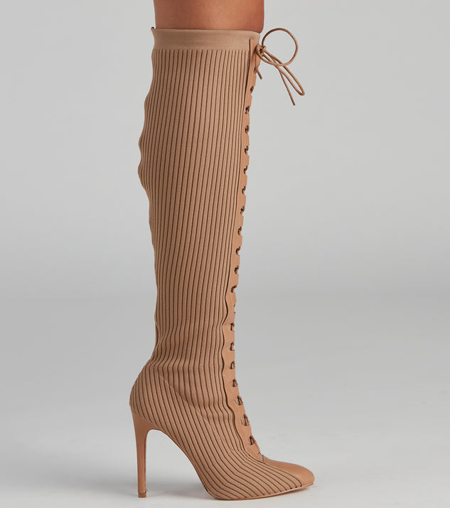 Trend4us Mesh Lace-Up Stiletto Boots