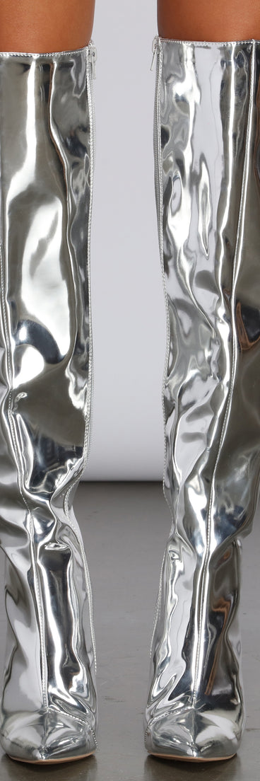 Chrome Cutie Over The Knee Boots are chic ladies' shoes to complete your best 2023 outfits. They come in a variety of trendy women's shoe styles like platforms and dressy low-heels, & are available in wide widths for better comfort.