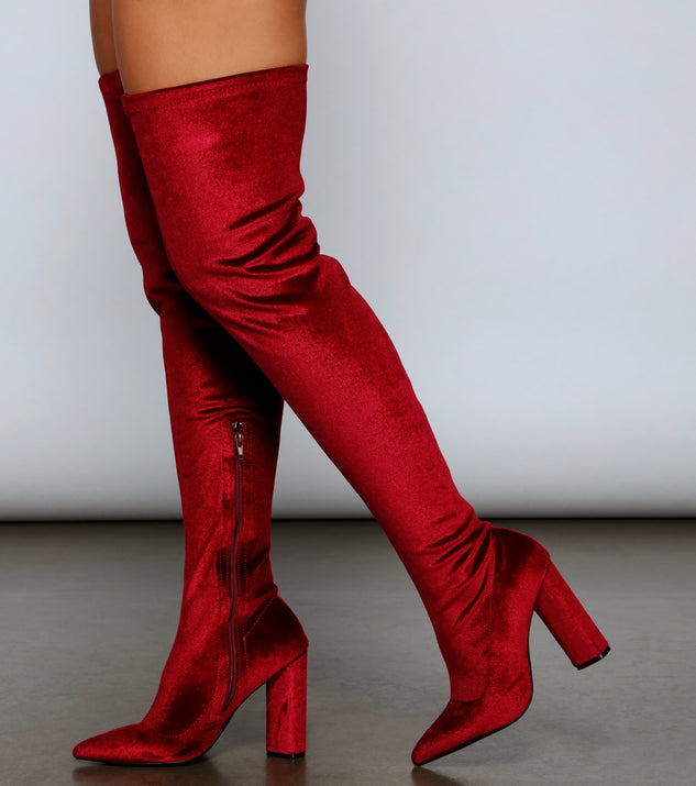 Red velvet knee high boots 2025