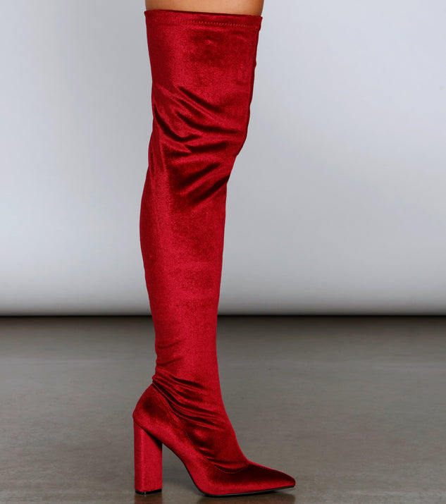 Red velvet boots knee high 2025