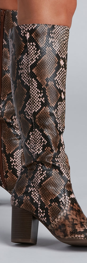 Chic Vixen Snake Faux Leather Boots are chic ladies' shoes to complete your best 2023 outfits. They come in a variety of trendy women's shoe styles like platforms and dressy low-heels, & are available in wide widths for better comfort.