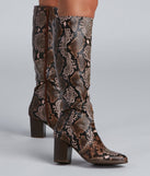 Chic Vixen Snake Faux Leather Boots are chic ladies' shoes to complete your best 2023 outfits. They come in a variety of trendy women's shoe styles like platforms and dressy low-heels, & are available in wide widths for better comfort.
