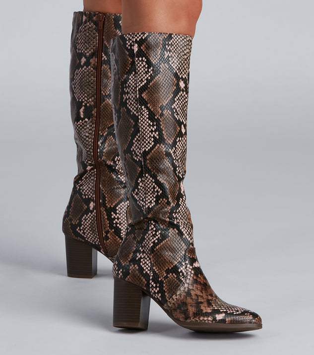 Chic Vixen Snake Faux Leather Boots are chic ladies' shoes to complete your best 2023 outfits. They come in a variety of trendy women's shoe styles like platforms and dressy low-heels, & are available in wide widths for better comfort.