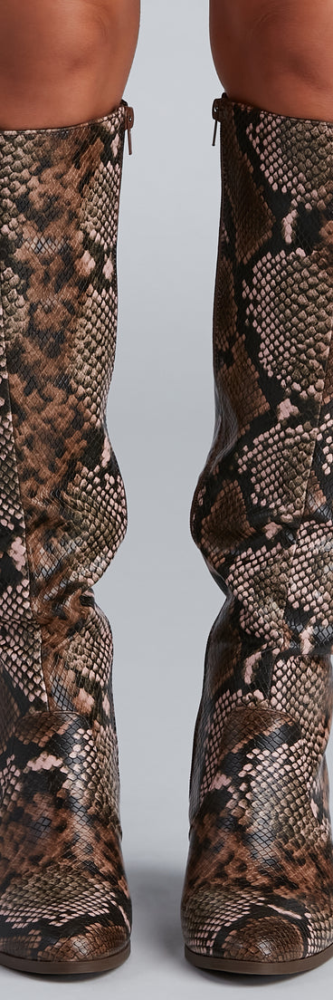 Chic Vixen Snake Faux Leather Boots are chic ladies' shoes to complete your best 2023 outfits. They come in a variety of trendy women's shoe styles like platforms and dressy low-heels, & are available in wide widths for better comfort.