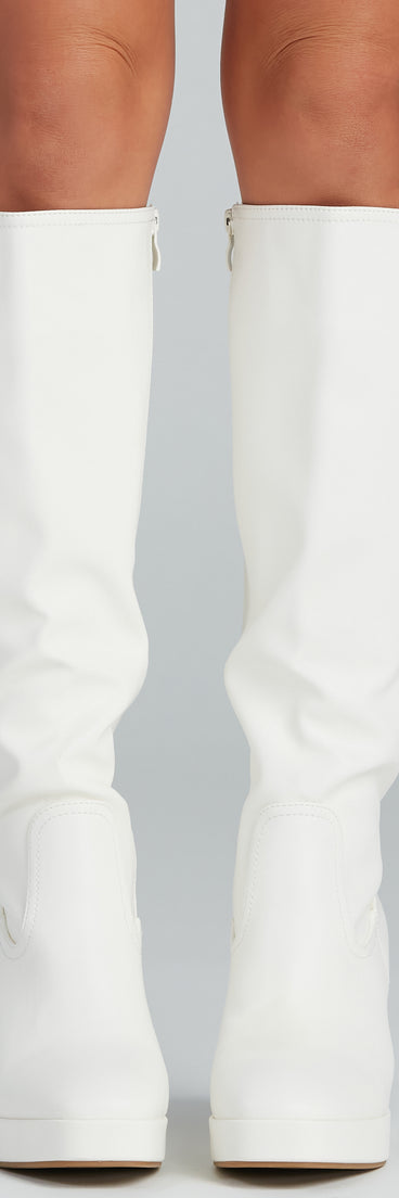 Retro Flair Below-The-Knee Platform Boots is a trendy pick to create 2023 concert outfits, festival dresses, outfits for raves, or to complete your best party outfits or clubwear!