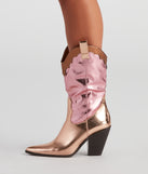 Howdy Partner Metallic Cowgirl Boots is a trendy pick to create 2023 concert outfits, festival dresses, outfits for raves, or to complete your best party outfits or clubwear!