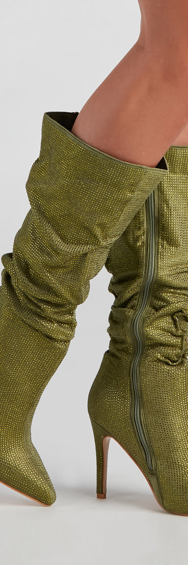 Shimmer Slouch Stiletto Boots are chic ladies' shoes to complete your best 2023 outfits. They come in a variety of trendy women's shoe styles like platforms and dressy low-heels, & are available in wide widths for better comfort.