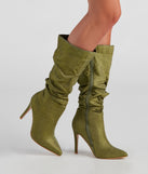 Shimmer Slouch Stiletto Boots are chic ladies' shoes to complete your best 2023 outfits. They come in a variety of trendy women's shoe styles like platforms and dressy low-heels, & are available in wide widths for better comfort.