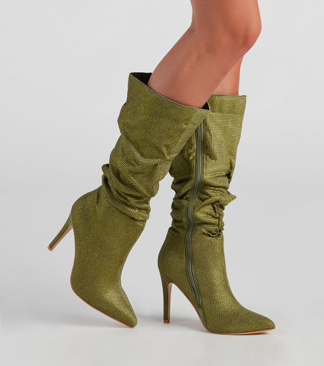 Shimmer Slouch Stiletto Boots are chic ladies' shoes to complete your best 2023 outfits. They come in a variety of trendy women's shoe styles like platforms and dressy low-heels, & are available in wide widths for better comfort.