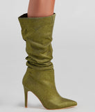 Shimmer Slouch Stiletto Boots are chic ladies' shoes to complete your best 2023 outfits. They come in a variety of trendy women's shoe styles like platforms and dressy low-heels, & are available in wide widths for better comfort.