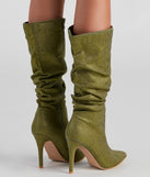 Shimmer Slouch Stiletto Boots are chic ladies' shoes to complete your best 2023 outfits. They come in a variety of trendy women's shoe styles like platforms and dressy low-heels, & are available in wide widths for better comfort.