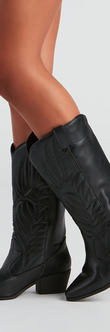 Western Roots Faux Leather Cowboy Boots is a trendy pick to create 2023 concert outfits, festival dresses, outfits for raves, or to complete your best party outfits or clubwear!
