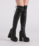 Bold Strut Faux Leather Thigh-High Boots is a trendy pick to create 2023 concert outfits, festival dresses, outfits for raves, or to complete your best party outfits or clubwear!