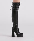 Bold Strut Faux Leather Thigh-High Boots is a trendy pick to create 2023 concert outfits, festival dresses, outfits for raves, or to complete your best party outfits or clubwear!