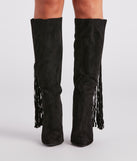 Chic Strut Fringe Knee-High Stiletto Boots are chic ladies' shoes to complete your best 2023 outfits. They come in a variety of trendy women's shoe styles like platforms and dressy low-heels, & are available in wide widths for better comfort.