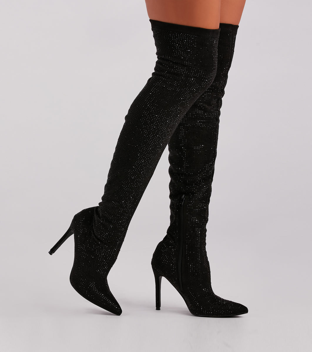 Sultry Voltage Rhinestone Over-The-Knee Boots