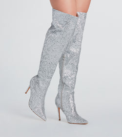 Truly Sparkled Glitter Over-The-Knee Boots is a fire pick to create a concert outfit, 2024 festival looks, outfits for raves, or to complete your best party outfits or clubwear!