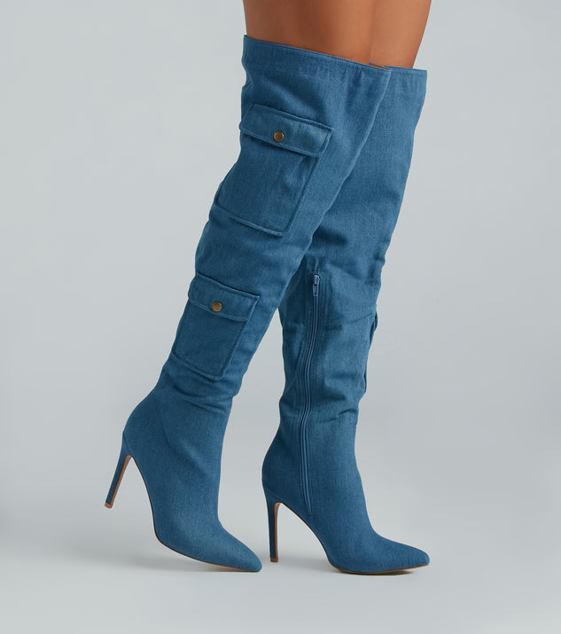 Knee High Boots Guess Denim Boots Bold Babe Denim Over-The-Knee