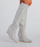 Stunningly Stylish Rhinestone Knee-High Wedge Boot is a fire pick to create a concert outfit, 2024 festival looks, outfits for raves, or to complete your best party outfits or clubwear!