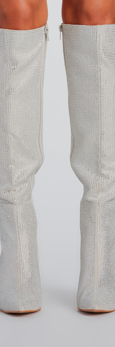 Stunningly Stylish Rhinestone Knee-High Wedge Boot is a fire pick to create a concert outfit, 2024 festival looks, outfits for raves, or to complete your best party outfits or clubwear!