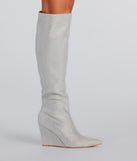 Stunningly Stylish Rhinestone Knee-High Wedge Boot is a fire pick to create a concert outfit, 2024 festival looks, outfits for raves, or to complete your best party outfits or clubwear!