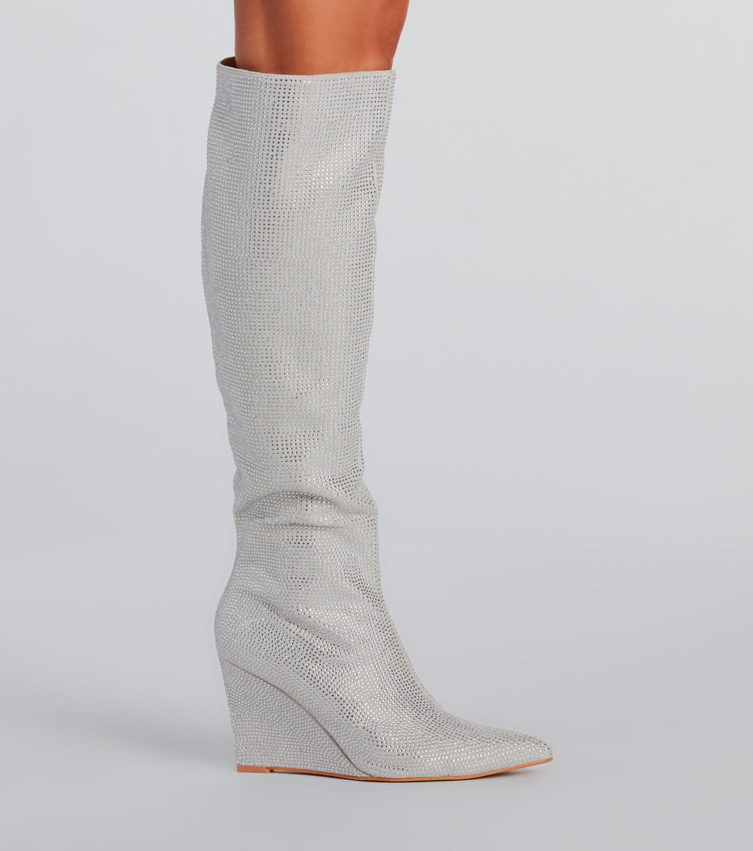 Stunningly Stylish Rhinestone Knee-High Wedge Boot
