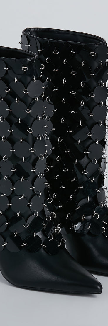 Flashy Glam Sequin Stiletto Boots is a fire pick to create a concert outfit, 2024 festival looks, outfits for raves, or to complete your best party outfits or clubwear!