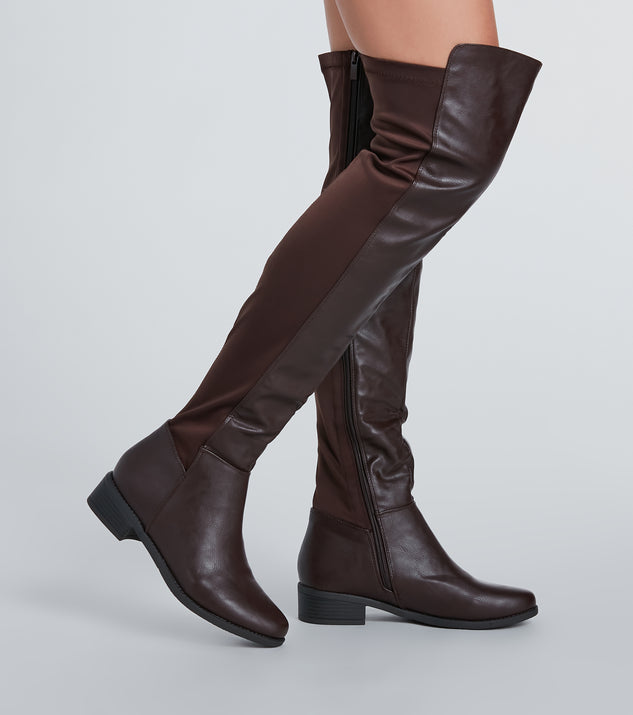 Over the knee brown leather flat boots shop