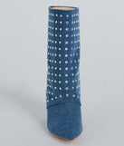 Fashion Diva Rhinestone Fold-Over Denim Boots is a fire pick to create a concert outfit, 2024 festival looks, outfits for raves, or to complete your best party outfits or clubwear!